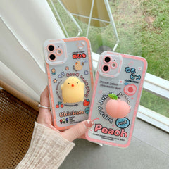 Peach chicken 3d soft silicone phone case for iphone x xr xs max 8 11 pro max 7 plus 12 mini cute cartoon protective cover capa