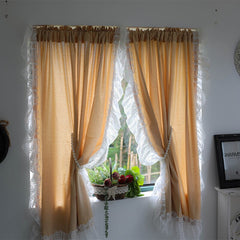 Yickyue Korean Short Curtains for Living Room Green Apricot Window Curtain Panel Customized Half Curtain for Kitchen Bathroom Door Decor