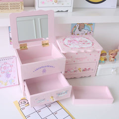 YICKYUE - Monolayer Wooden Gift Desktop Tidy Up Storage Box Cute Soft Sister Display Stand Multi-functional Hair Clip Jewelry Storage Box
