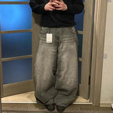 Hearujoy 90s Streetwear Street Vintage New Fashion Washed Grey Baggy Jeans Women Y2K Harajuku Hip Hop Popular Casual Joker High Waist Wide Leg Pants