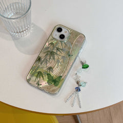 YICKYUE - Neo-chinese Green Bamboo Shiny Phone Case For Iphone 14Pro 15Pro 15 Pro Max 15promax 13 14 13Pro Summer Pendant Shell Fundas