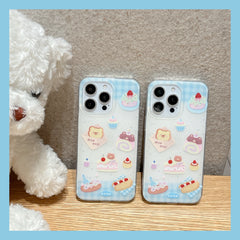 YICKYUE - Korean ins Cute Cartoon Cherry Cake Dessert Bear Phone Case for iPhone 16 15 14 13 Pro Max Back Cover Fund