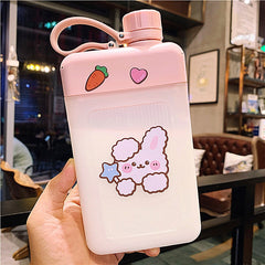450ml Cute Bear Flat Water Bottle Plastic Sports Bicycle Drinking Juice Reusable Portable Gym Bottles BPA Free Creative Cup Gift