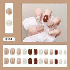 24pcs/box Detachable Fake Nails Set Nude Smudge Full Nail Art Tips Beauty Nail Artificial False Nails Tips With Wearing Tools