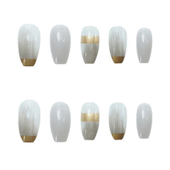 Medium and Long Fake Nails Golden Gray Grid Nail Art Stickers Finished Nails 24 Pieces With Glue TY