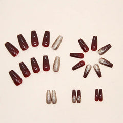 YICKYUE 24 PCs Short French Minimalist Glitter Nails with 1 Jelly Gel and 1 Nail File