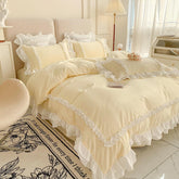 Yickyue Elegant Bedding Sets Luxury Bed Linen Princess Washed Cotton Ruffle Duvet Cover Set Bed Sheet and Pillowcases Bed Comforter Sets