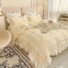 Yickyue Elegant Bedding Sets Luxury Bed Linen Princess Washed Cotton Ruffle Duvet Cover Set Bed Sheet and Pillowcases Bed Comforter Sets