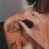 Waterproof Temporary Tattoo Stickers Black and White Lines Flowers Red Letters Tattoo Flash Tattoo Shoulder Clavicle Female