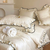 Yickyue Luxury 1000TC Egyptian Cotton French Princess Wedding Bedding Set Ruffles Black Edge Jacquard Duvet Cover Bed Sheet Pillowcases
