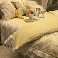 YICKYUE - Romantic sweet yellow flower bedding set,american rustic double cotton full queen home textile bed dress pillowcase duvet cover