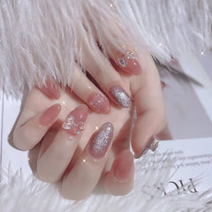 24Pcs/Box Charming Bow Fake Nails Butterfly Press On Nails Long Sets Ballet Diamond Nail Patch Wearable Full Cover Nail Tips