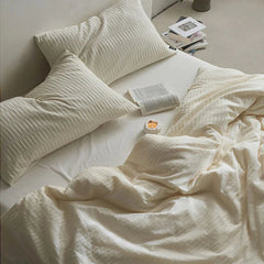 40S Ripple Jacquard Pure Cotton Bedding Set Bubble Gauze Color Blocking Breathable Quilt Set Twin Full Queen King Bedclothes