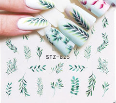 1pcs Water Nail Decal and Sticker Flower Leaf Tree Green Simple Winter Slider for Manicure Nail Art Watermark Tips CHSTZ824-844