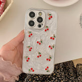 YICKYUE - Qianliyao Cute 3D Silver Cherry Fruit Phone Case For iPhone 16 15 14 13 12 11 Pro Max Soft Shockproof TPU Back Cover