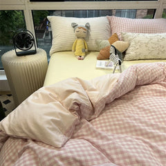 Yickyue Plaid Aesthetic Duvet Cover Luxury Hotell Normal Nordic Bed Cover Cotton Kids Girl Vintage Neutral Sabanas Bed Set Blackpink