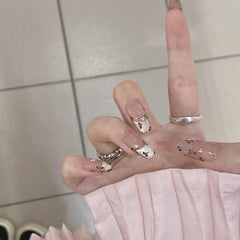 YICKYUE - 10Pcs Handmade Press on Nails Full Cover Leopard Print French Short Square Ballerina False Nails Wearable Manicure Nail Tips Art