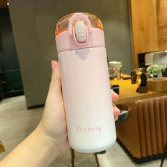 Yickyue New Creative Gradient Stainless Steel Thermos Bottle Cute Kids Straw Water Cup Thermal Insulated School Children Drinking Bottle