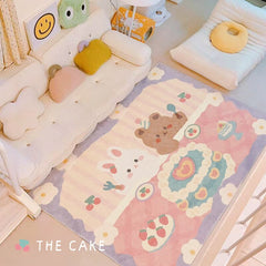 Yickyue Cute Girly Bedroom Carpet Large Area Teddy Bear Rabbit Plaid Living Room Rug Cartoon Children's Play Mat Decor Home милый ковер