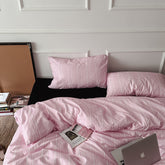 YICKYUE - INS Korean Style Girl Plaid 100% Cotton 4-Piece Bedding Set