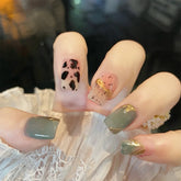 24pcs Coffin False Nails Leopard With Gold Foil Designs Ballerina Fake Nail Tips Press On Artificial Full Cover Manicure