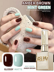 YICKYUE - 2pcs 15Ml Amber Brown And Mint Green Gel Nail Polish Set, Nail Glue Off UV Gel Varnish , Manicure Kit Nail Supplies DIY Home