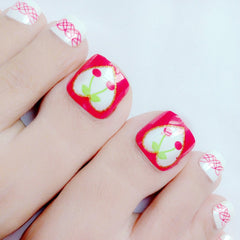 24Pcs Lady Artificial False Toenails Gradient Red Gold Foil Fake Toe Nails With Design DIY Foot Nail Art Tips Manicure Tools