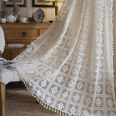 YICKYUE - Boho Crochet Curtains For Bedroom Cafe Curtains,Vintage Farmhouse Lace Sheer Tassel Curtains Short Kitchen Bathroom Curtains