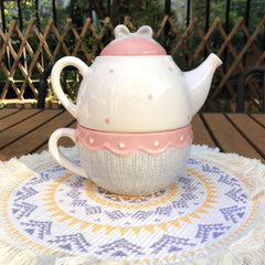 YICKYUE - New Cute Pot Pink Ceramic Coffee Cup and Saucer Set Gift Box Premium Retro French Afternoon Tea