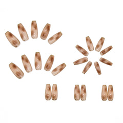 24Pcs/Box Smudged Amber Short Ballet Wearable Fake Nails Press on Square Head Full Cover Detachable Finished Fingernails