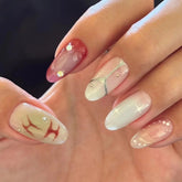 YICKYUE - 10Pcs Almond Handmade Press On Nails Fake Nail Full Cover Metallic Glitter Spice Girl French Design Manicure False Nails