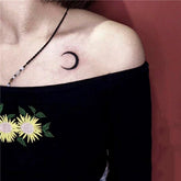 Waterproof Temporary Tattoo Sticker Black Crescent Moon Design Body Art Fake Tattoo Flash Tattoo Shoulder Clavicle Female Male