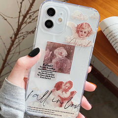 Rose angel label soft silicone phone case for iphone 11 12 mini pro max xsmax 7 8 plus x xr cute cartoon lovely cover capa shell