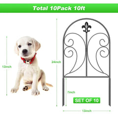 YICKYUE 10-Pack Decorative Garden Fence, 24in(H) x 10ft(L) Rustproof Metal Animal Barrier for Yard, Dog & Rabbit Edging Border, Arched D