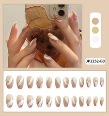 Marble Design Detachable Wearable Fake Nails Art with Glue Wavy Lines Full Cover Press On False Nail Tips Manicure Accessories