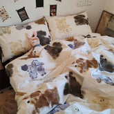 YICKYUE - 100% Cotton Bedding Set Cute Cartoon Grey Coffee Puppy Dog Bed 4pcs Dormitory Duvet Sets Bed Sheet Girl Boy Women Men Beddingset