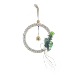 Macrame Wall Hanging Woven Tapestry Wreath with Bell Boho Decor Wall Art Bedroom Living Room Dorm Backdrop Home Decoration Gift