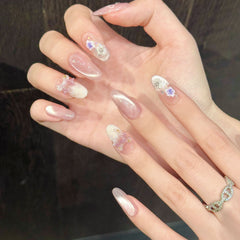 YICKYUE - 10pcs Handmade Press on Nails Sweet Pink Cat Eye Fake Nail Tips Reusable Wearable Sweet Girl 3D Bow Design Korean False Nails