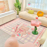 Yickyue Cute Girly Bedroom Carpet Large Area Teddy Bear Rabbit Plaid Living Room Rug Cartoon Children's Play Mat Decor Home милый ковер