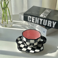 Irregular Handmade Ceramic Mug Chessboard Cup Coffee Tea Milk Water Cup Ins Coffee Cup Saucer Creative Gifts Handle Drinkware