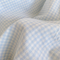 YICKYUE - Blue Pink Lattice Bedding Set, Korean Princess Ruffles Bow Bed Covers, 100% Washed Cotton Quilt Cover, Bed Sheet, Pillowcases