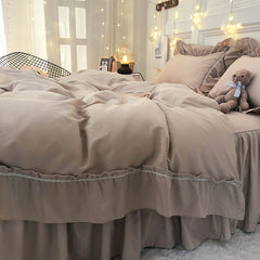 Bedding simple princess wind bed skirt four-piece lace solid color duvet cover bed sheet bedroom dormitory
