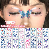 YICKYUE - 10pcs Colorful Butterfly Temporary Tattoo Waterproof Lasting Wings Eyes Corner Art Face Stickers Stage Festivals Party Makeup