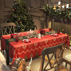 Yickyue Christmas Linen Tablecloth for Table Wedding Decoration Anti-stain Red Santa Elk Pattern Rectangular Tablecloths Table Cover