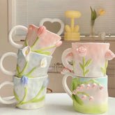 YICKYUE 3D Three-dimensional Relief Ceramic Cup Large Capacity High Appearance Level Hand-painted Kneading Carving Craft Breakfast Cup