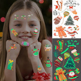 Yickyue Cartoon Christmas Temporary Tattoo Stickers Animal Santa Claus Snowman Christmas Tree Kids Arm Face Luminous Stickers Decoration