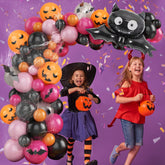 YICKYUE - 112PCS Halloween Balloon Garland Arch Kit with Black Orange Pumpkin Spider Web Bats Decoration Kids' Birthday Party Supplies