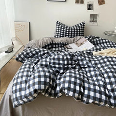 3pcs Classic Black and White Plaid Striped Duvet Cover Set Soft Washed Cotton Quilt Cover Adult Children Bedroom Bedding Set