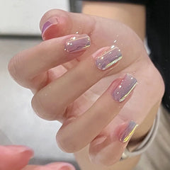 YICKYUE - Short French Fake Nails Waterproof Full Cover Square Head Press on Nails Wearable Manicure Detachable False Nail Women