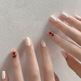 24pcs Fake Short Nails With Glue White Rose With Square Head False Nail Removable Nail Patch Natural False Nails